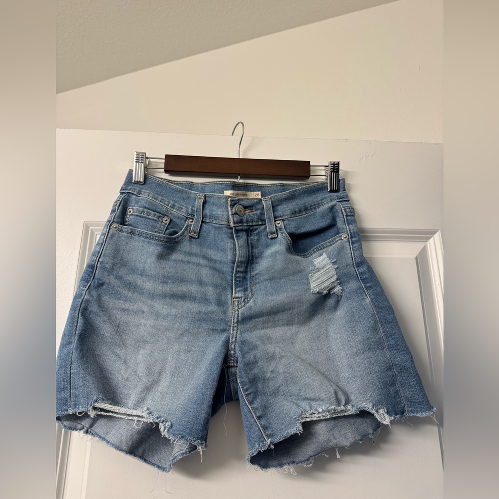 Levi Mid-Length Denim Distressed Women Shorts